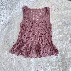 Vintage Hand Crochet Cottagecore Vest Purple
